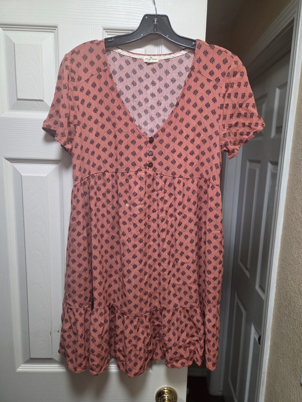 4 for $10, Rusty Peach Printed Short Sleeve Tiered Dress